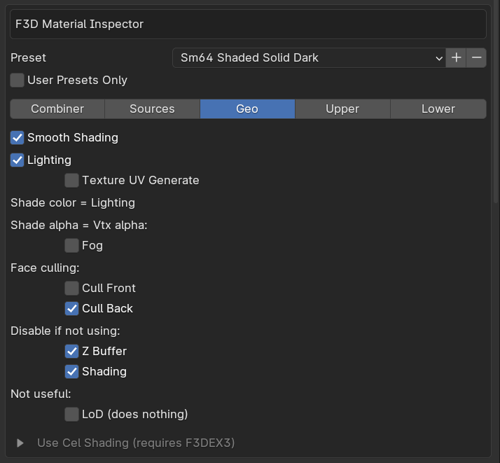 F3D Shaded Solid Dark Geo Tab